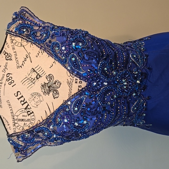 Navy Blue Beaded Alyce Paris Prom Dress - Picture 2 of 9